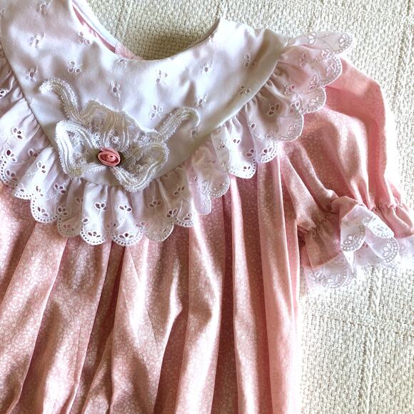 VTG 80s Peaches ’n Cream Pink Lace Ruffle Dress Girls 6 Cottagecore Prairie USA - Picture 4 of 13